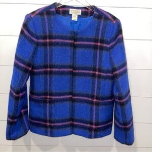 Cross Country Wool Mohair Women's Vibrant Blue & Pink Plaid Blazer Size 10